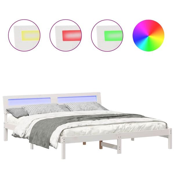 vidaXL Sengestamme med hodegjerde Hvit 200 x 200 cm Massiv furu