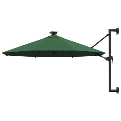 vidaXL Veggmontert parasoll med LED og metallstolpe 300 cm grønn