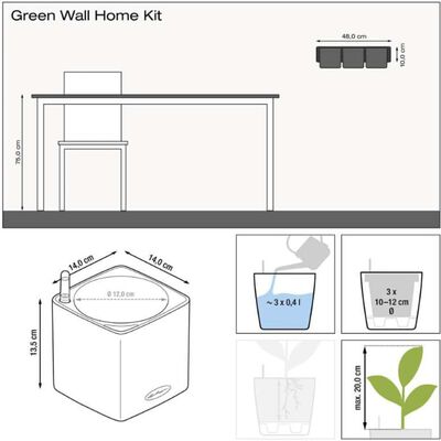 LECHUZA Urtekasser 3 stk Green Wall Home Kit blank antrasitt