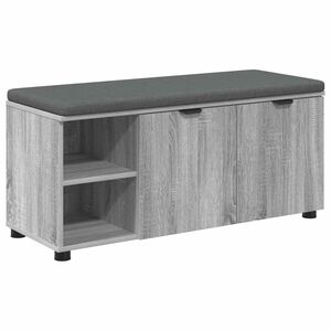 vidaXL Gangbenk med pute med hylle med d&oslash;r Gr&aring; Sonoma 100 x 38 x 46 cm