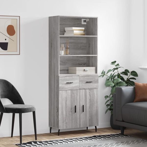 vidaXL Highboard gr&aring; sonoma 69,5x34x180 cm konstruert tre