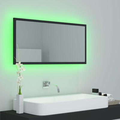 vidaXL LED-badespeil grå 90x8,5x37 cm akryl