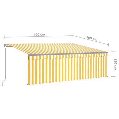 vidaXL Manuell uttrekkbar markise med rullegardin 4x3 m gul og hvit