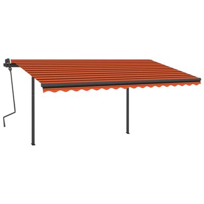 vidaXL Manuell uttrekkbar markise med stolper 4x3 m oransje og brun