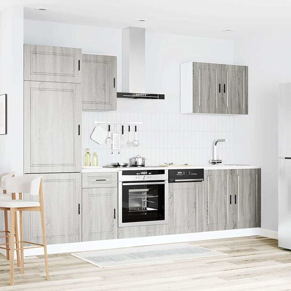 vidaXL Kj&oslash;kkenskapssett 7 deler Porto gr&aring; sonoma konstruert tre