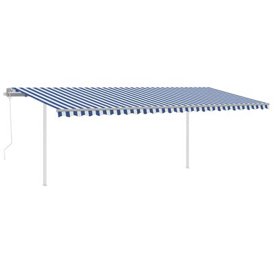 vidaXL Automatisk uttrekkbar markise med stolper 6x3 m blå og hvit
