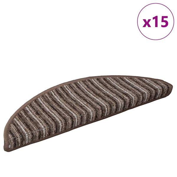 vidaXL Selvlimende trappematter 15 pcs Brun 56 x 17 x 3 cm