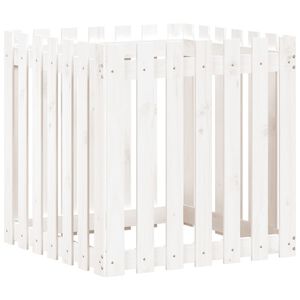 vidaXL Plantekasse med gjerdedesign hvit 70x70x70 cm heltre furu