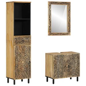 vidaXL Baderomsskapsett 3 deler heltre mango