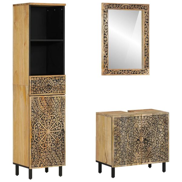 vidaXL Baderomsskapsett 3 deler heltre mango