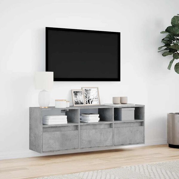 vidaXL Vegghengt TV-benk med LED-lys betonggrå 130x31x45 cm