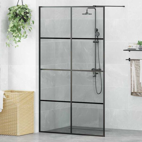 vidaXL Walk-in Dusjvegg Svart 115 x 195 cm herdet glass