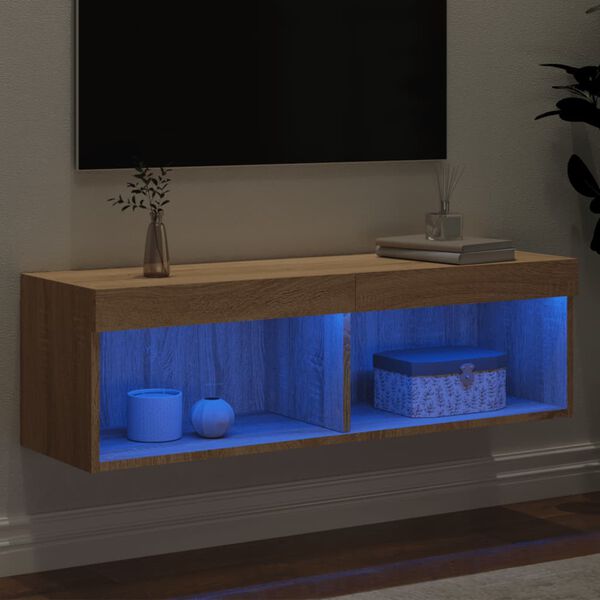 vidaXL TV-benker med LED-lys 2 stk sonoma eik 100x30x30 cm