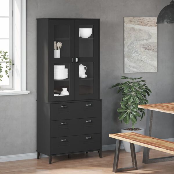 vidaXL Highboard VIKEN svart 80x40x190 cm heltre furu