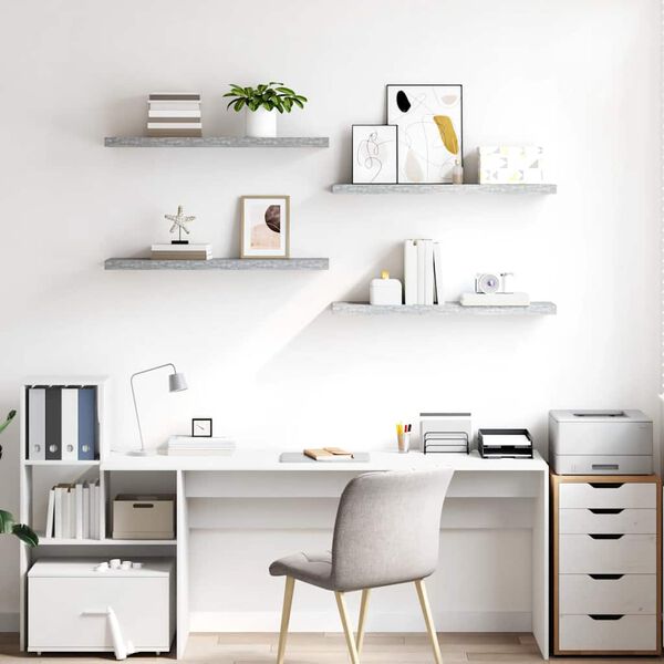vidaXL Flytende vegghyller 4 stk betonggr&aring; 90x23,5x3,8 cm MDF