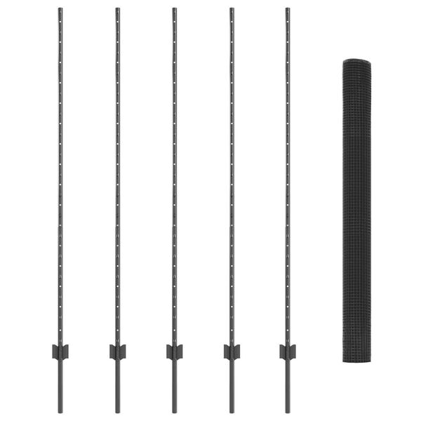 vidaXL Gjerde med stolpe Gr&aring; 1,5 x 10 m St&aring;l og PVC
