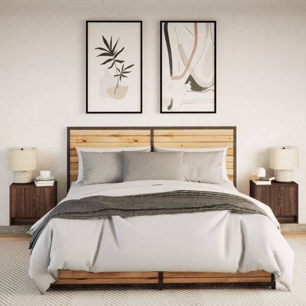 vidaXL Vegghengte nattbord med LED-lys 2 stk brun eik