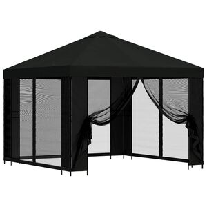 vidaXL Hagepaviljong med sidevegger 3 x 3 m Svart Polyester og st&aring;l