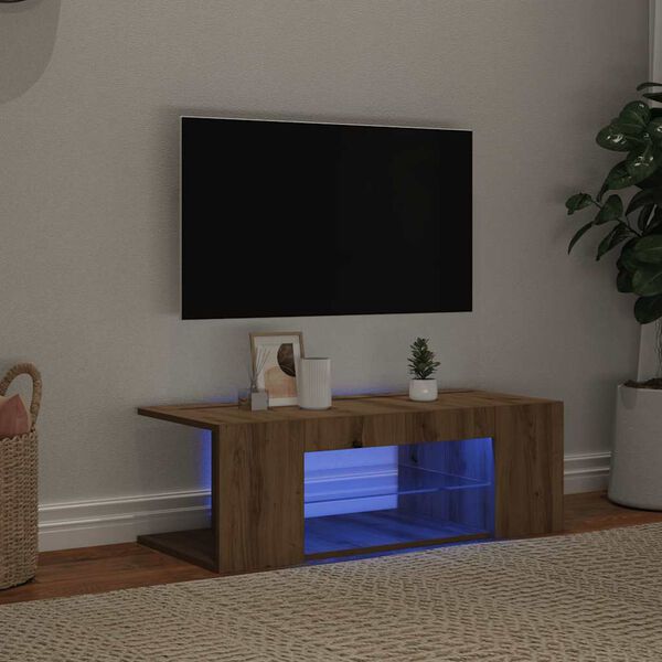 vidaXL TV-benk med LED-lys artisan eik 90x39x30 cm konstruert tre