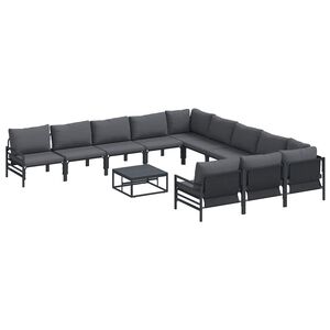 vidaXL Hagesofa Set med pute 12 pcs Svart St&aring;l