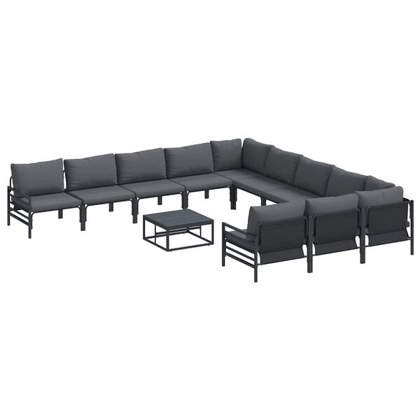 vidaXL Hagesofa Set med pute 12 pcs Svart St&aring;l