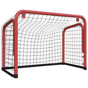 vidaXL Hockeym&aring;l med nett r&oslash;d og svart 68x32x47 cm st&aring;l og polyester