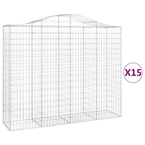 vidaXL Gabionkurver buede 15 stk 200x50x160/180 cm galvanisert jern