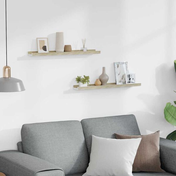 vidaXL Vegghyller 2 stk hvit og sonoma eik 60x9x3 cm