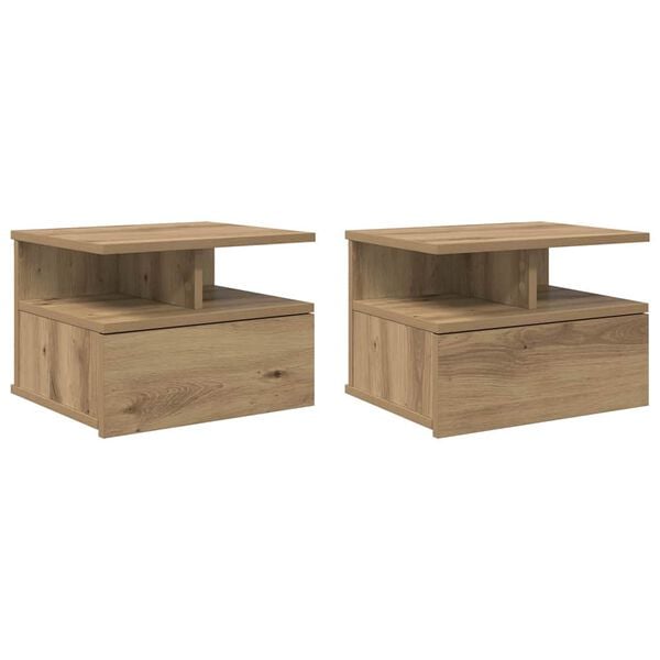 vidaXL Flytende Nattbord med skuff 2 pcs Artisan Eik 40 x 31 x 28 cm