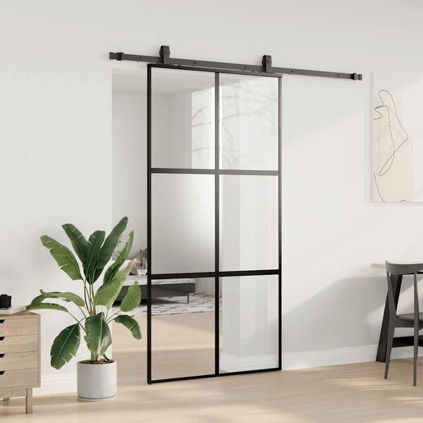 vidaXL Skyved&oslash;r med monteringssett svart 102,5x205 cm herdet glass