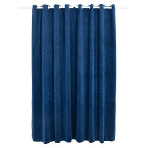 vidaXL Lystett gardin med metallringer fl&oslash;yel m&oslash;rkebl&aring; 290x245 cm