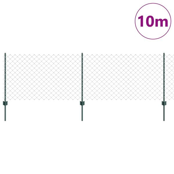 vidaXL Gjerde og St&oslash;tte gr&oslash;nn 0,8 x 10 m St&aring;l