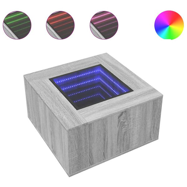 vidaXL Salongbord med LED grå sonoma 60x60x40 cm konstruert tre