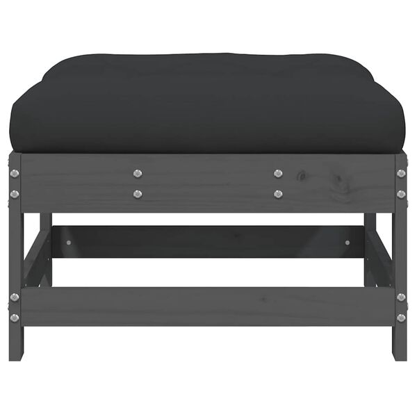 vidaXL Utend&oslash;rs fotskammel med pute gr&aring; heltre furu