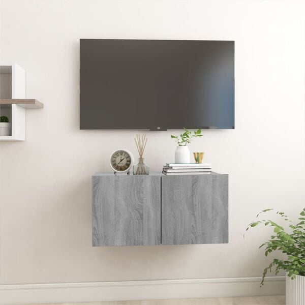 vidaXL Hengende TV-benker gr&aring; sonoma 60x30x30 cm konstruert tre