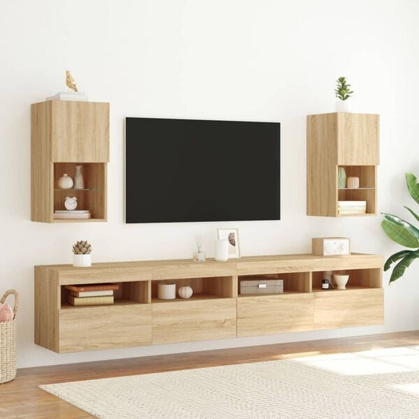 vidaXL TV-benker med LED-lys 2 stk sonoma eik 30,5x30x60 cm