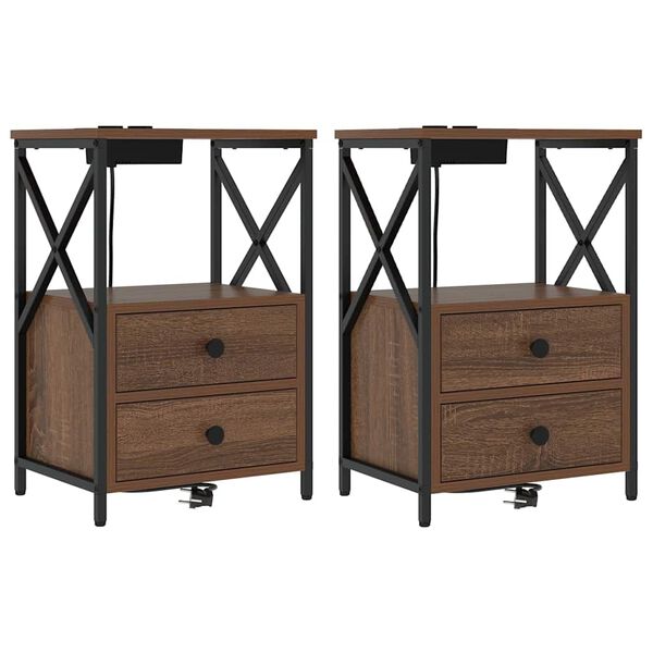 vidaXL Nattbordskap 2 pcs Brun Eik 40 x 31 x 60 cm Konstruert tre