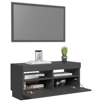 vidaXL TV-benk med LED-lys høyglans grå 80x35x40 cm