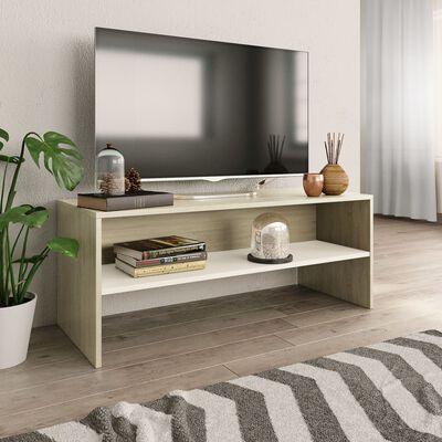 vidaXL TV-benk hvit og sonoma eik 100x40x40 cm sponplate