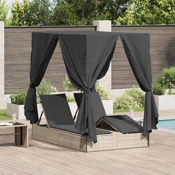 vidaXL Dobbel Solseng med Tak Lysegr&aring; 205 x 129 x 200 cm PE rattan