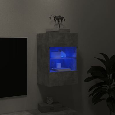 vidaXL Vegghengt TV-benk med LED-lys betonggrå 40x30x60,5 cm