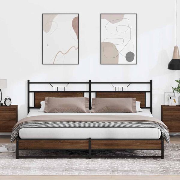 vidaXL Sengeramme i metall uten madrass brun eik 193x201 cm