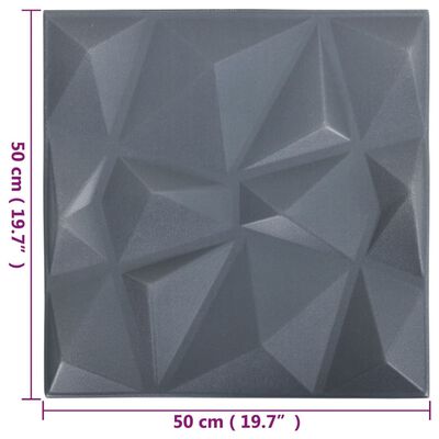 vidaXL 3D-veggpaneler 12 stk 50x50 cm diamant grå 3 m²
