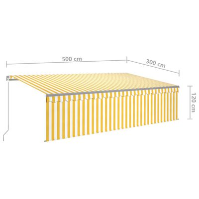 vidaXL Manuell uttrekkbar markise med rullegardin 5x3 m gul og hvit