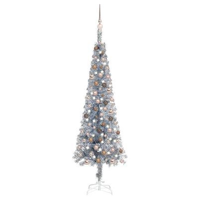 vidaXL Slankt juletre med LED og kulesett sølv 180 cm