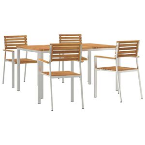 vidaXL Hage Spisegruppe 5 stk. Massiv akasie tre og rustfritt st&aring;l