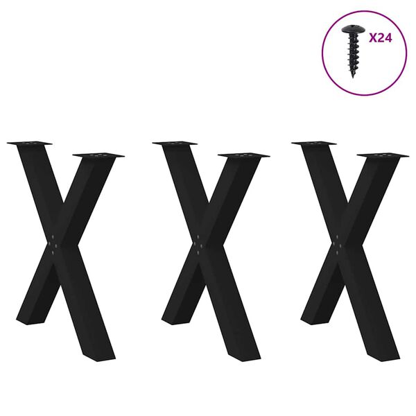 vidaXL Spisebordben X-formet 3 stk svart 70 x (72-73) cm st&aring;l