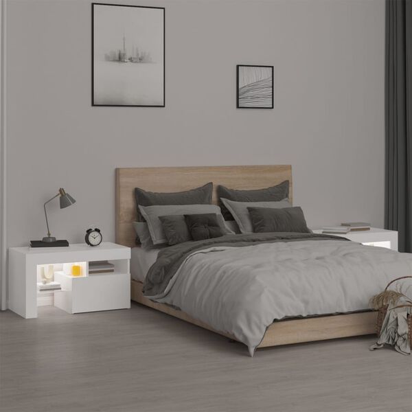 vidaXL Nattbord 2 stk med LED hvit 70x36,5x40 cm