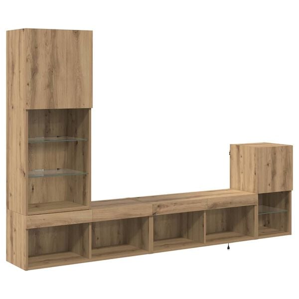 vidaXL TV Vegg Enheter med LED -stripelys Artisan Eik Konstruert tre