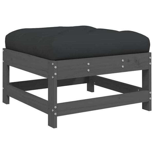 vidaXL Utend&oslash;rs fotskammel med pute gr&aring; heltre furu